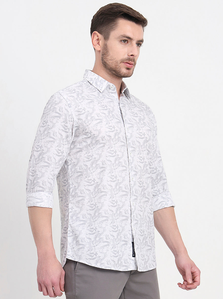 Grey Printed Slim Fit Casual Shirt | JadeBlue