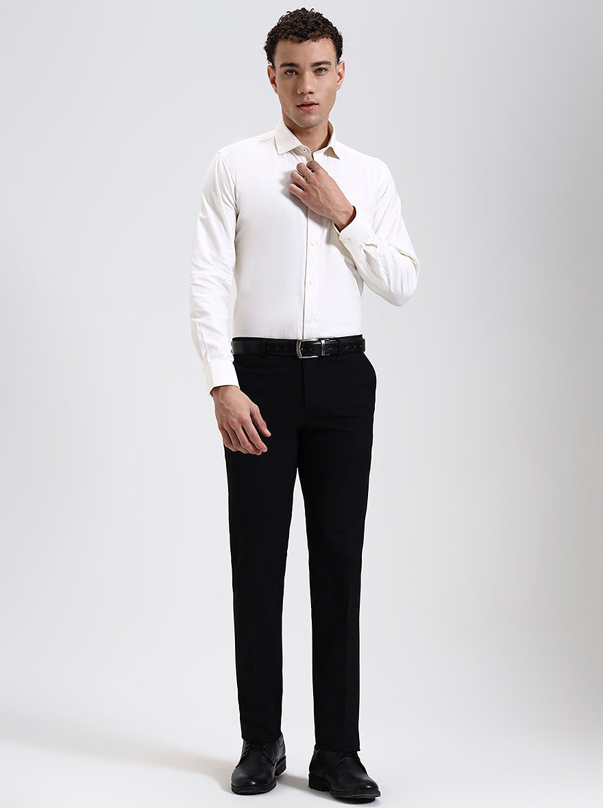 Black Solid Slim Fit Formal Trouser | Metal