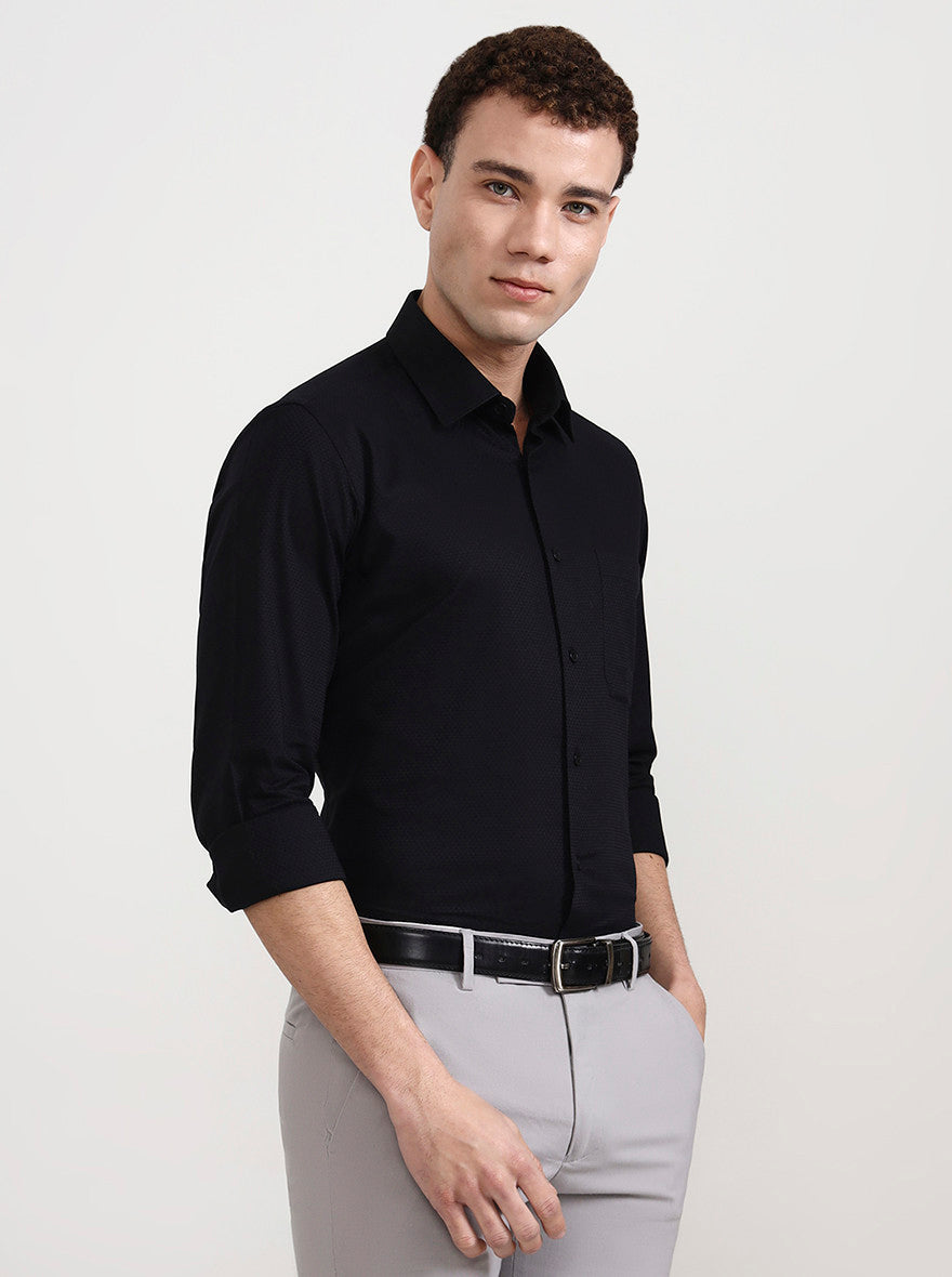 Black Solid Slim Fit Formal Shirt | JadeBlue Youth