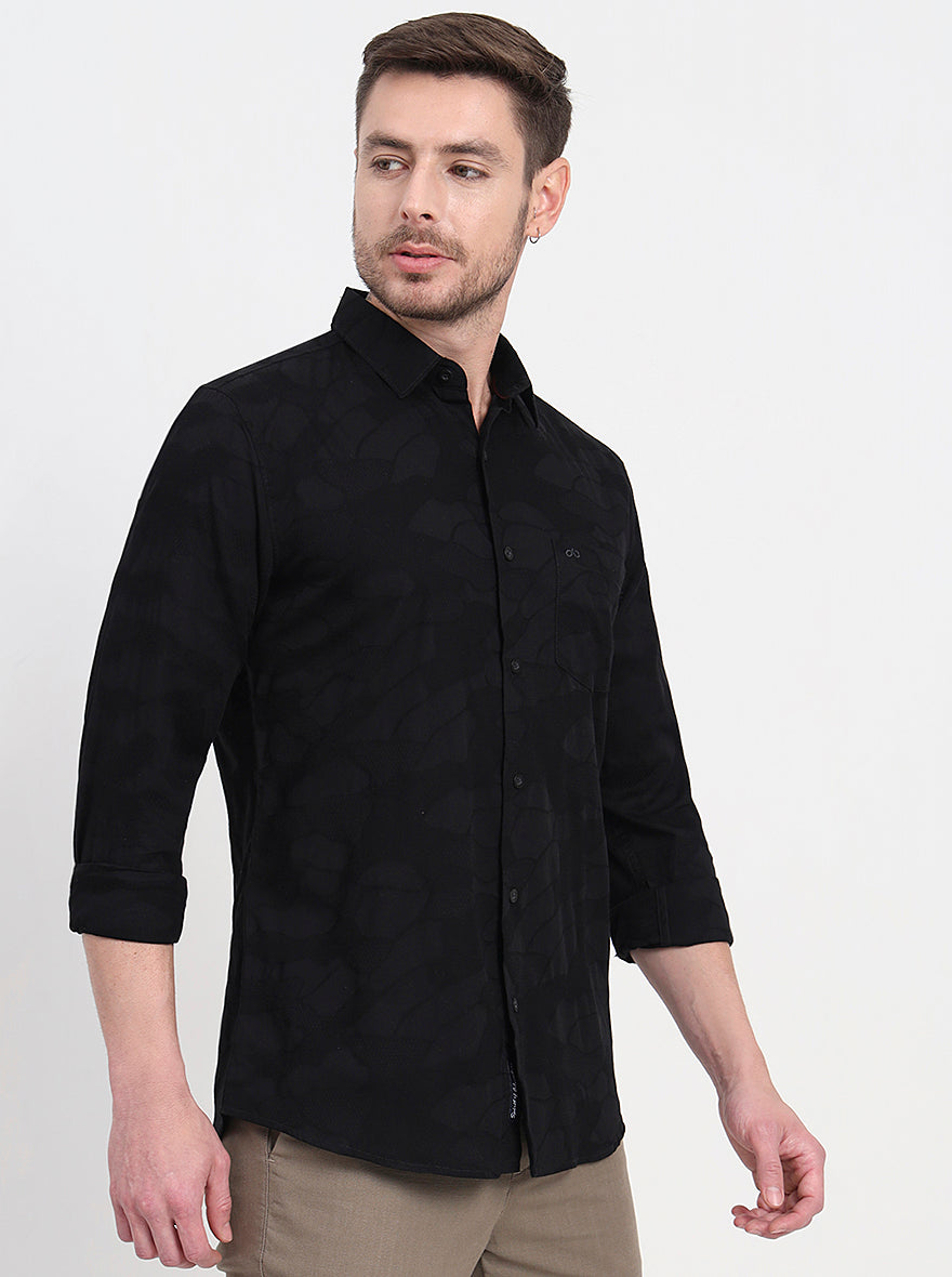 Black Solid Slim Fit Casual Shirt | JadeBlue