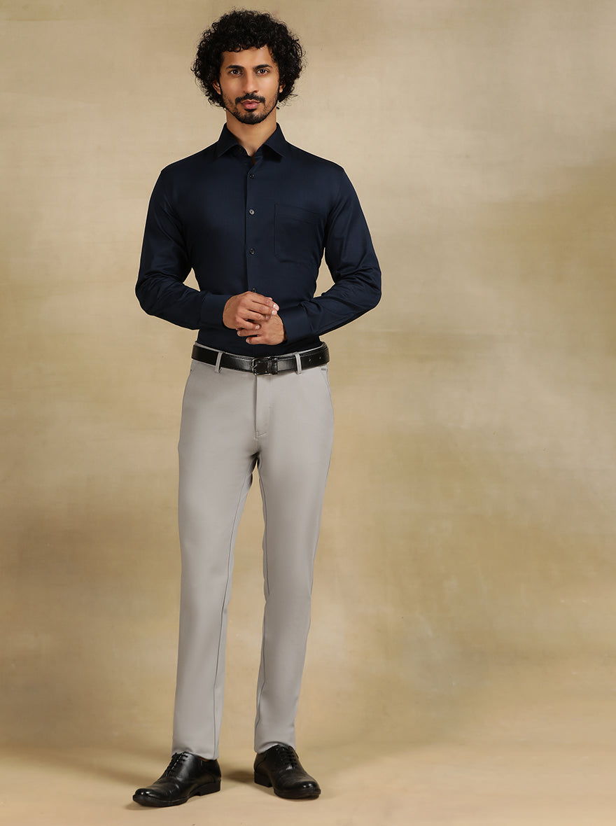 Navy Blue Solid Slim Fit Formal Shirt | JadeBlue