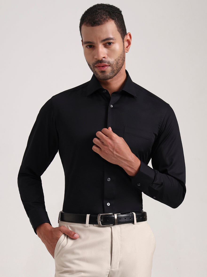 Black Solid Slim Fit Formal Shirt | JadeBlue Super Luxe