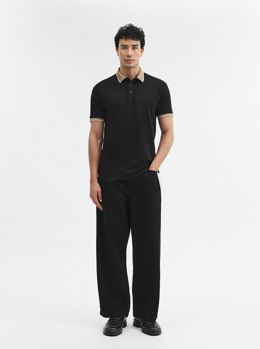 Black Solid Slim Fit Polo T-Shirt | JadeBlue