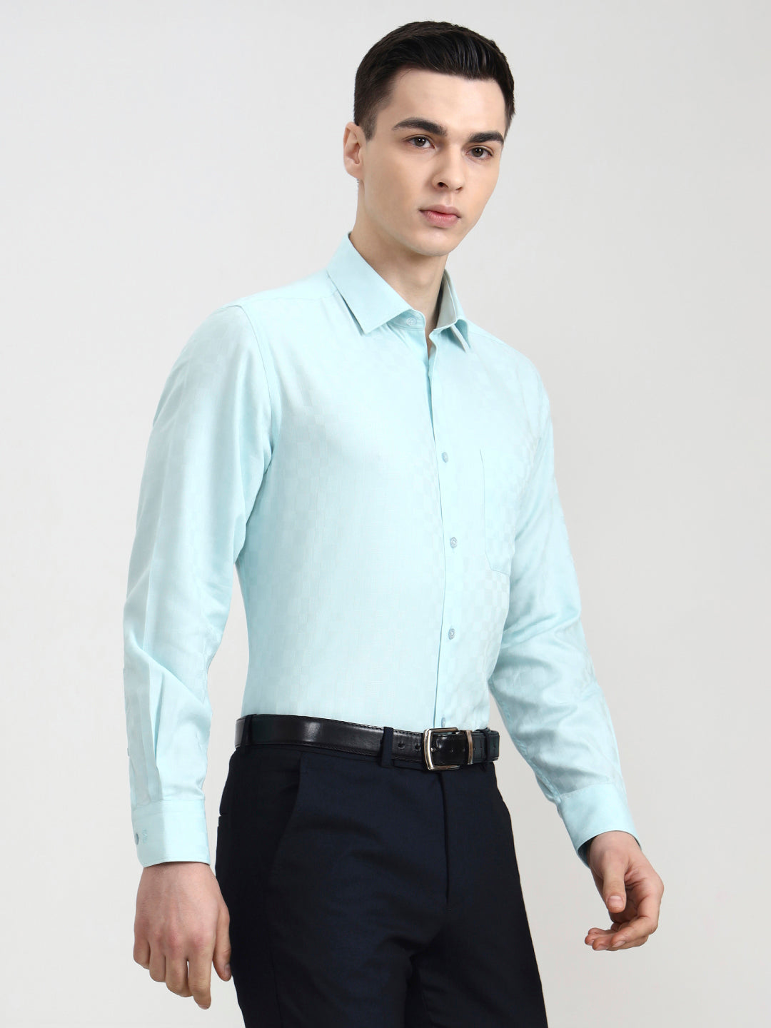 Sky Blue Solid Regular Fit Formal Shirt | JadeBlue