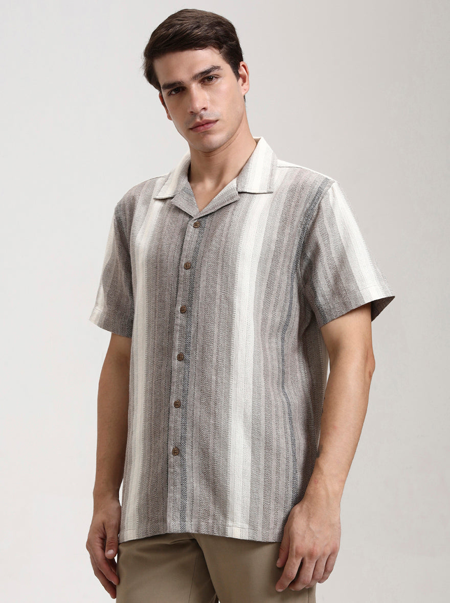 Brown Striped Slim Fit Casual Shirt | JadeBlue