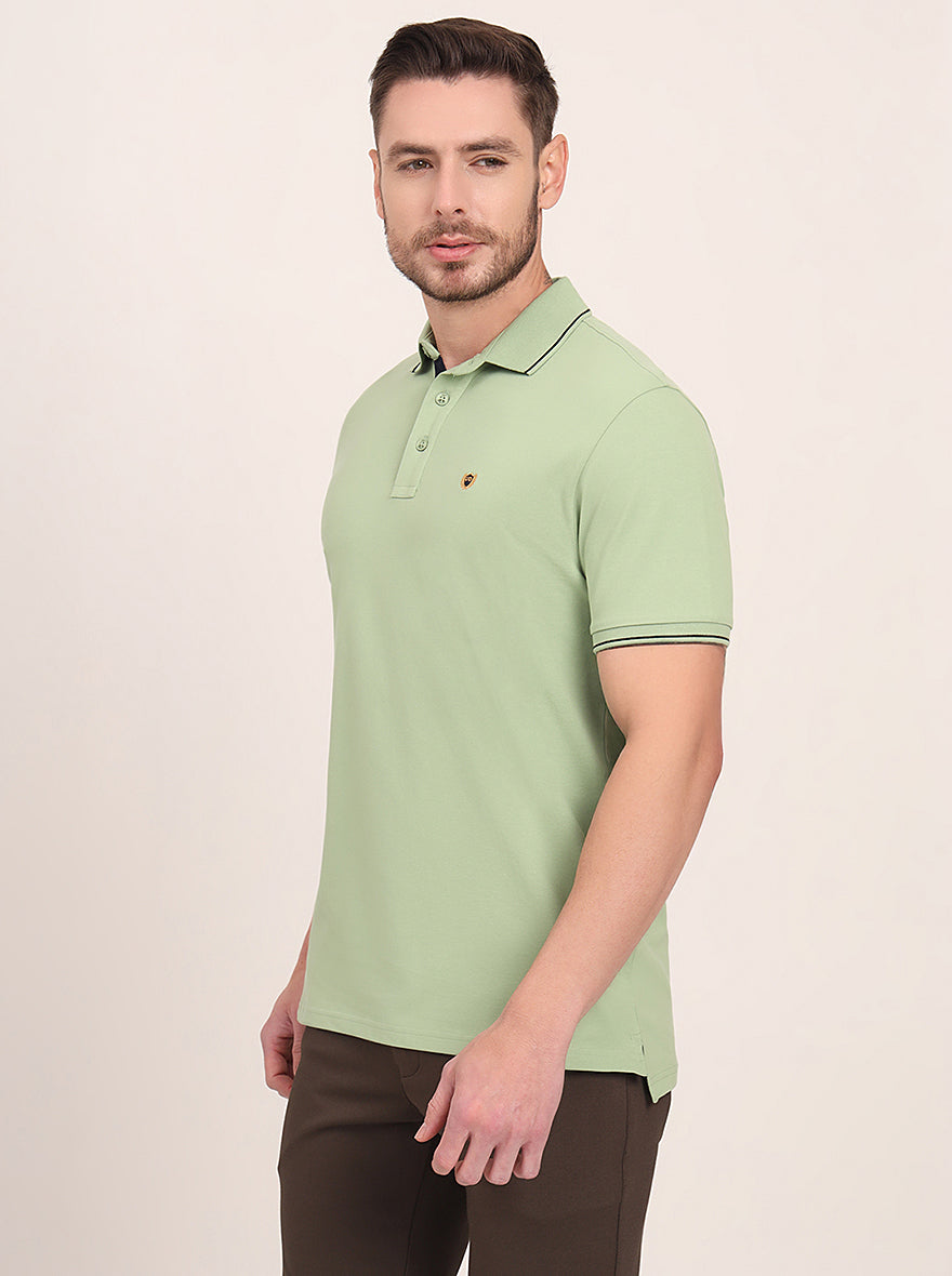 Herbal Green Solid Slim Fit Polo T-Shirt | JadeBlue