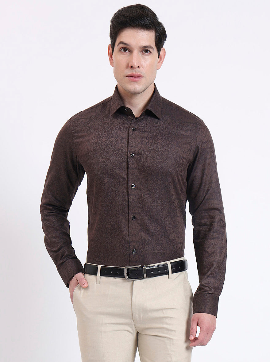 Brown Solid Slim Fit Party Wear Shirt | Wyre