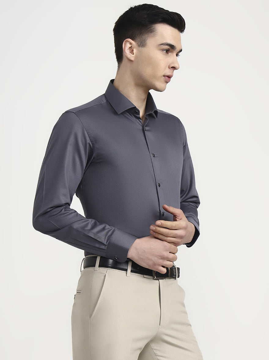 Grey Solid Slim Fit Party Wear Shirt | Wyre