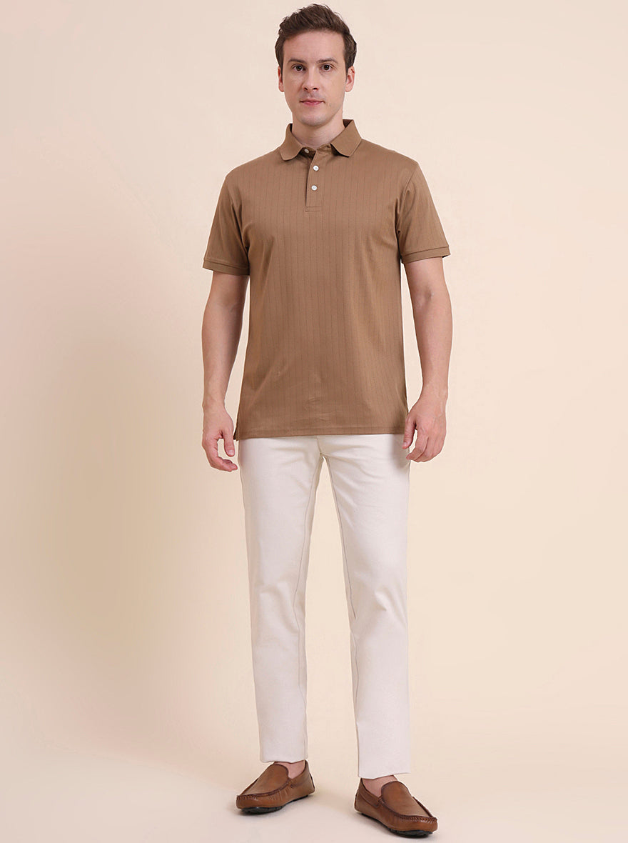 Cream Solid Uno Fit Casual Trouser | JadeBlue
