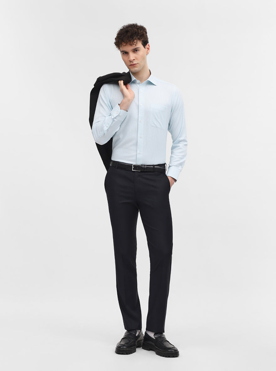 Navy Blue Solid Slim Fit Formal Trouser | Metal