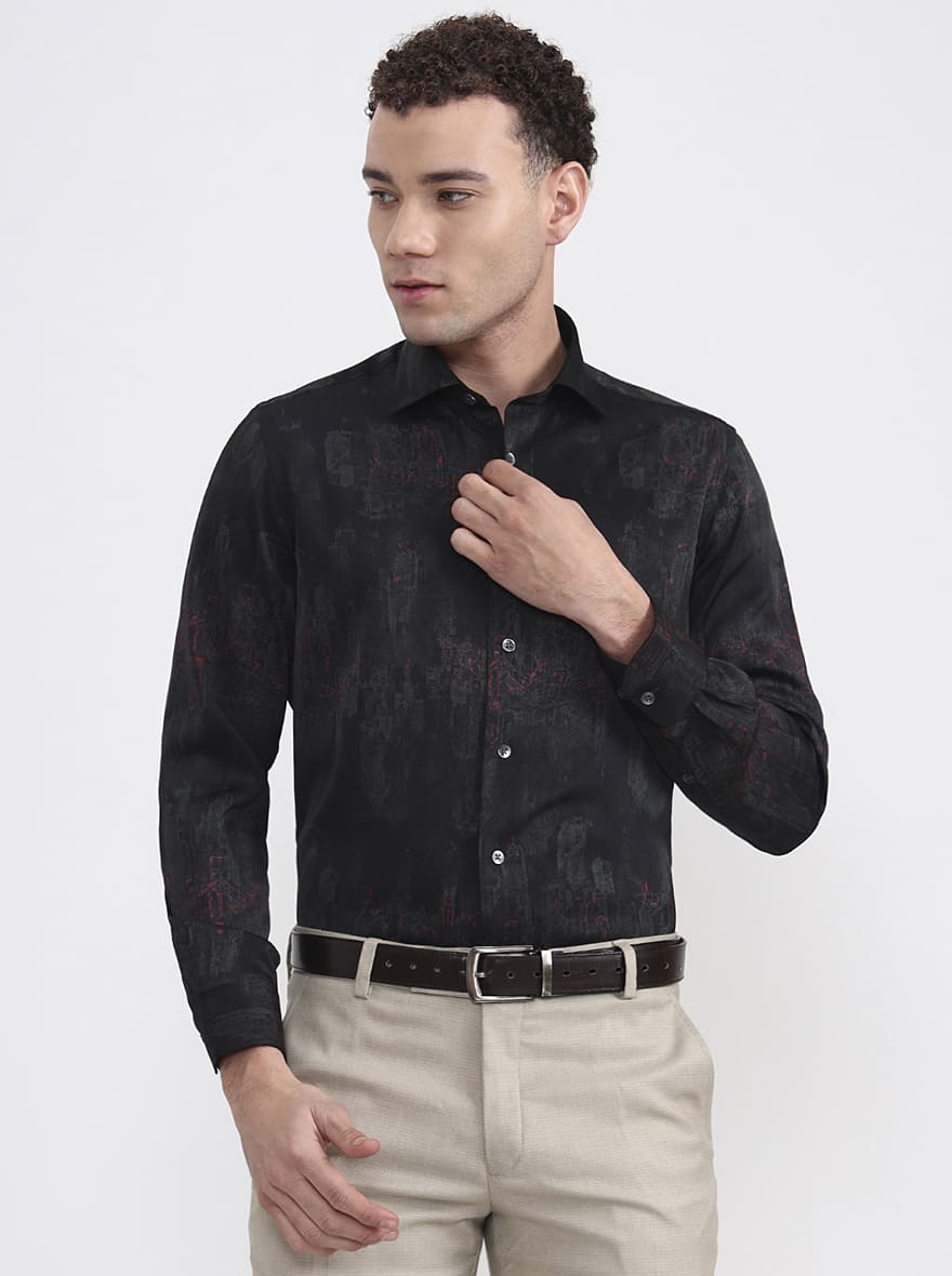 Black & Green Printed Slim Fit Formal Shirt | JadeBlue Super Luxe