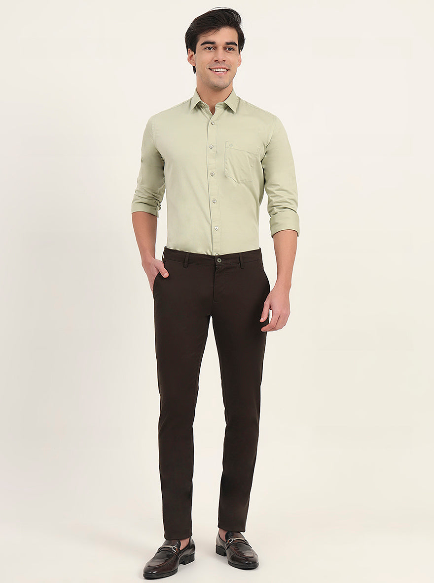 Olive Solid Super Slim Fit Casual Trouser | Greenfibre