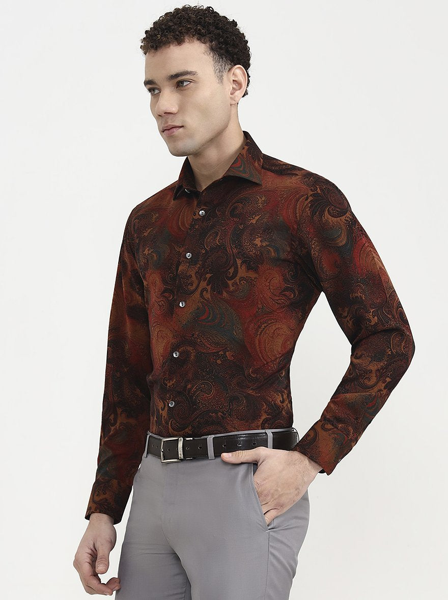 Mustar Black Printed Slim Fit Formal Shirt | JadeBlue Super Luxe