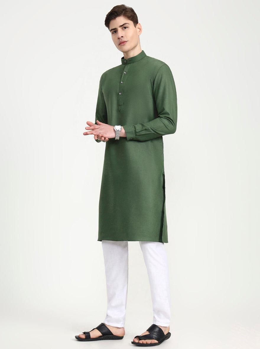 Green Solid Modi Kurta | JadeBlue