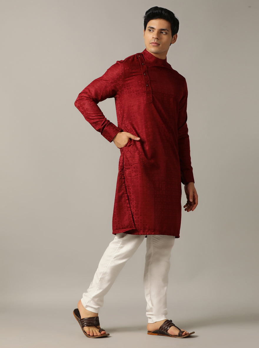 Maroon Self Design Kurta | The Kurta Company