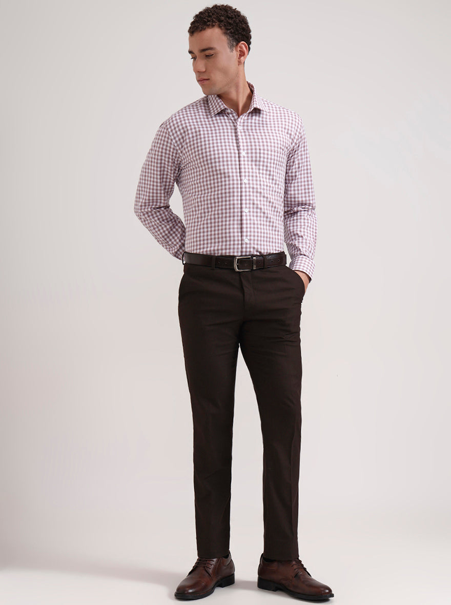 White & Dark Pink Checked Regular Fit Formal Shirt | JadeBlue
