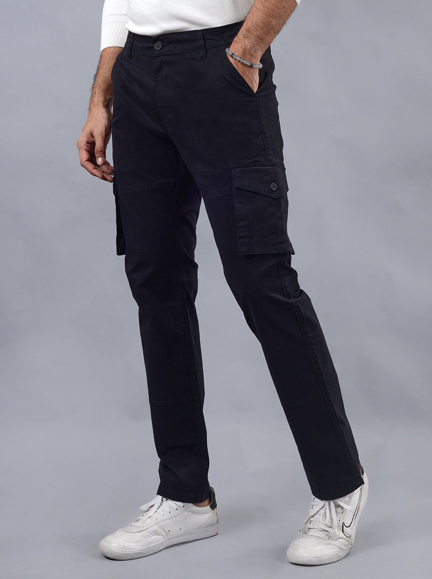 Black Solid Slim Fit Cargo Pant | JadeBlue