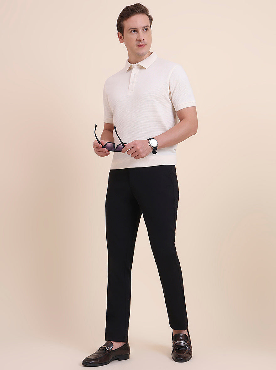 Black Solid Uno Fit Casual Trouser | JadeBlue