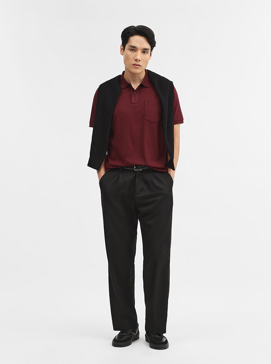 Wine Solid Slim Fit Polo T-Shirt | Greenfibre