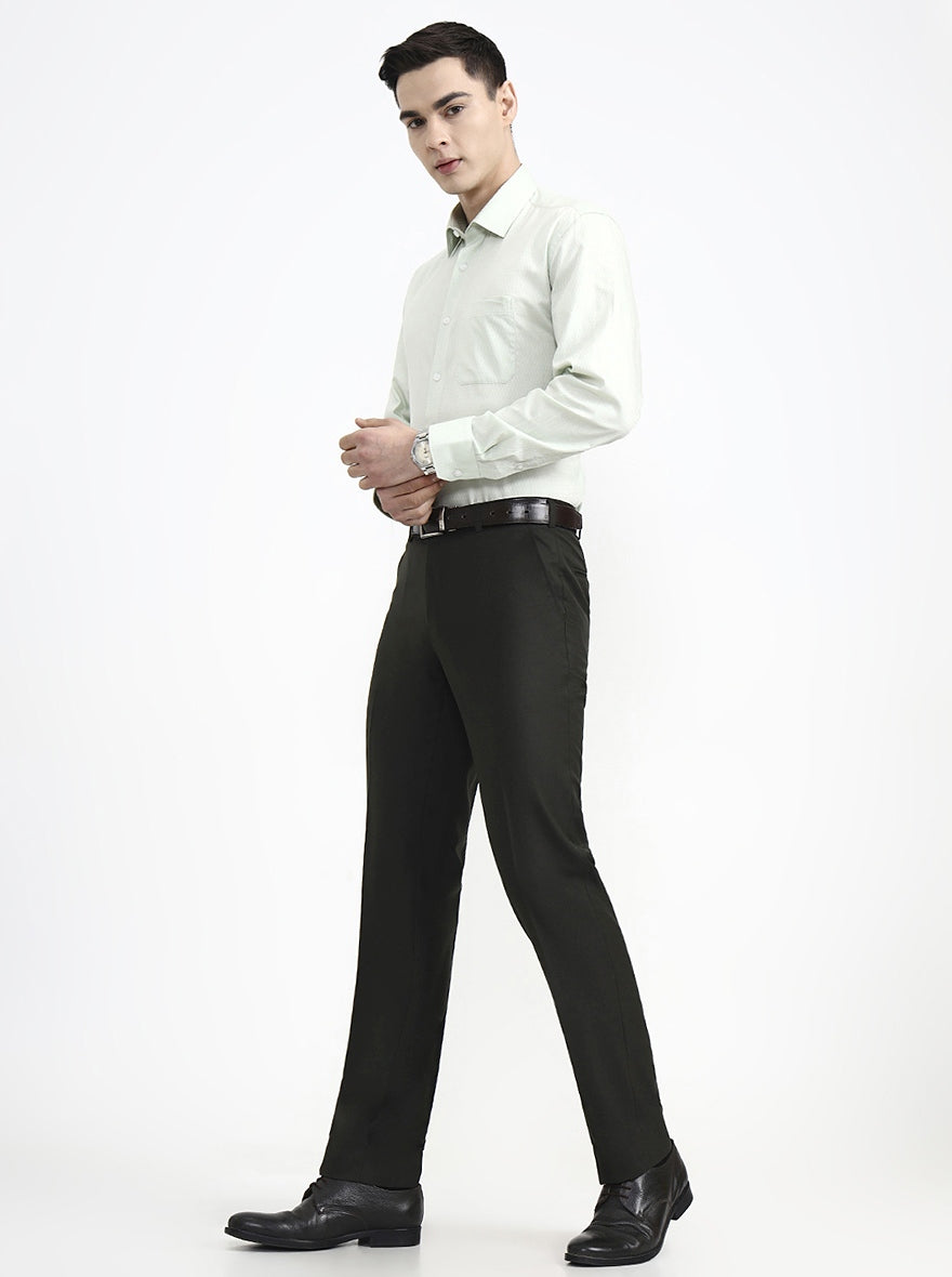 Green Solid Slim Fit Formal Trouser | JadeBlue
