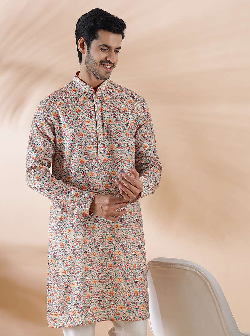 Coral Peach Cotton Blend Kurta | The Kurta Company