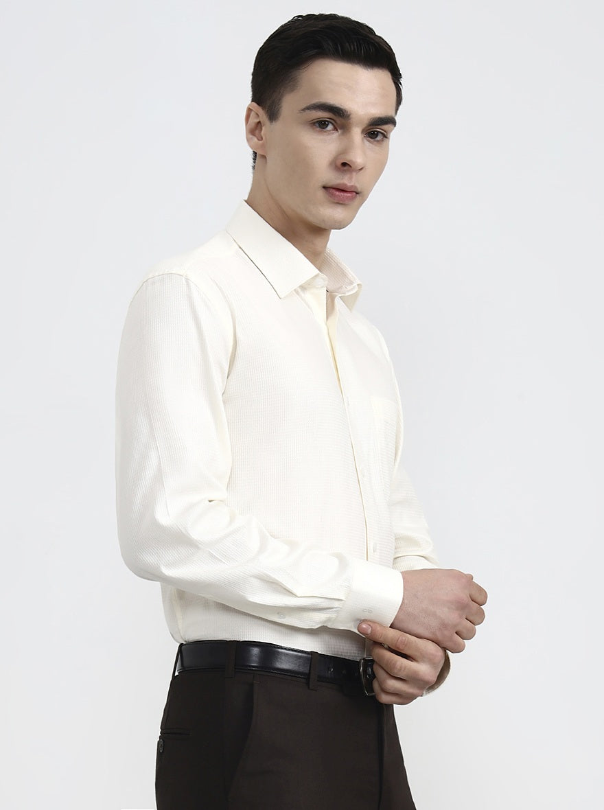 Cream Solid Regular Fit Formal Shirt | JadeBlue