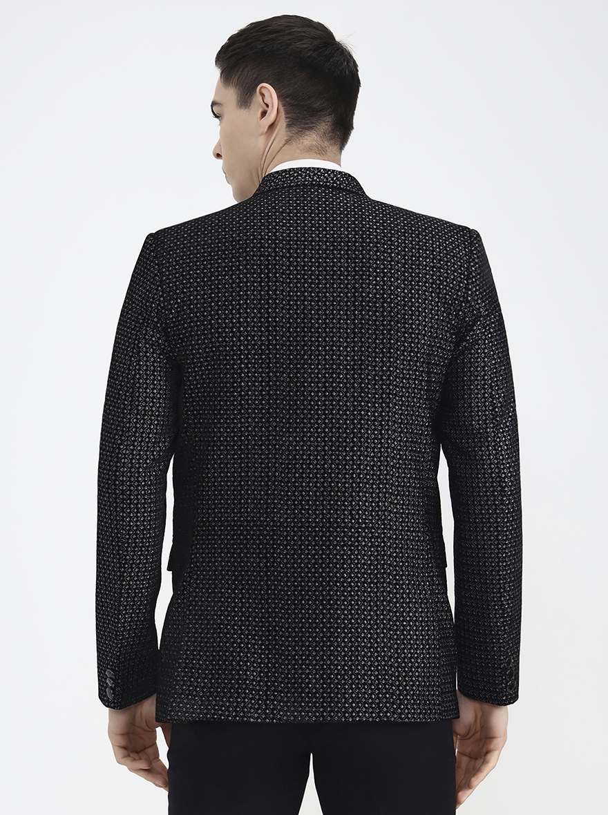 Black Printed Regular Fit Blazer | Wyre