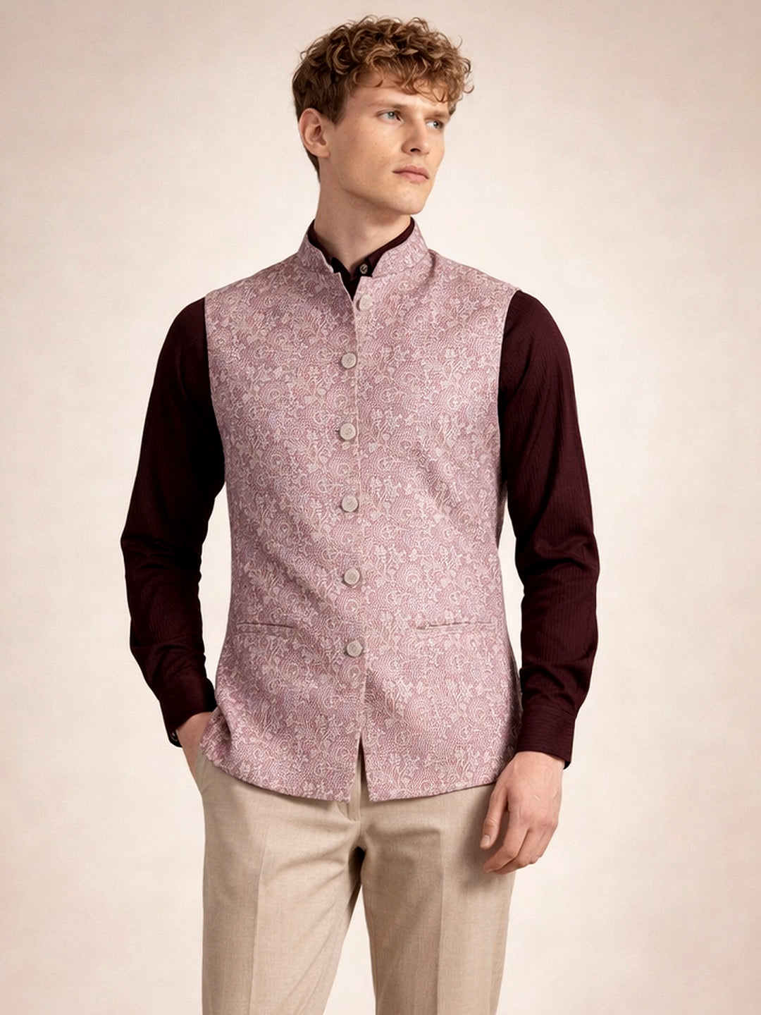 Onion Pink Printed Waistcoat | Wyre