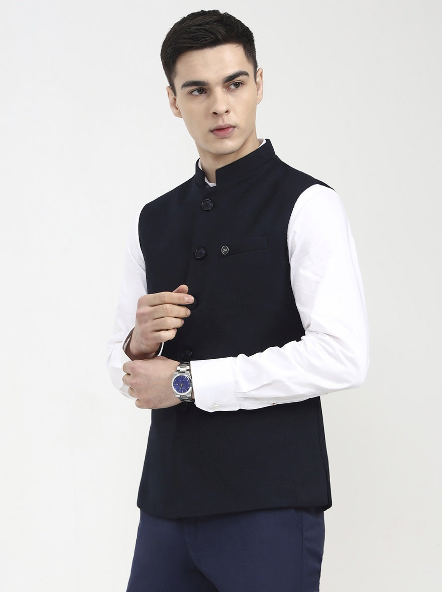 Blue Solid Regular Fit Waistcoat | Wyre