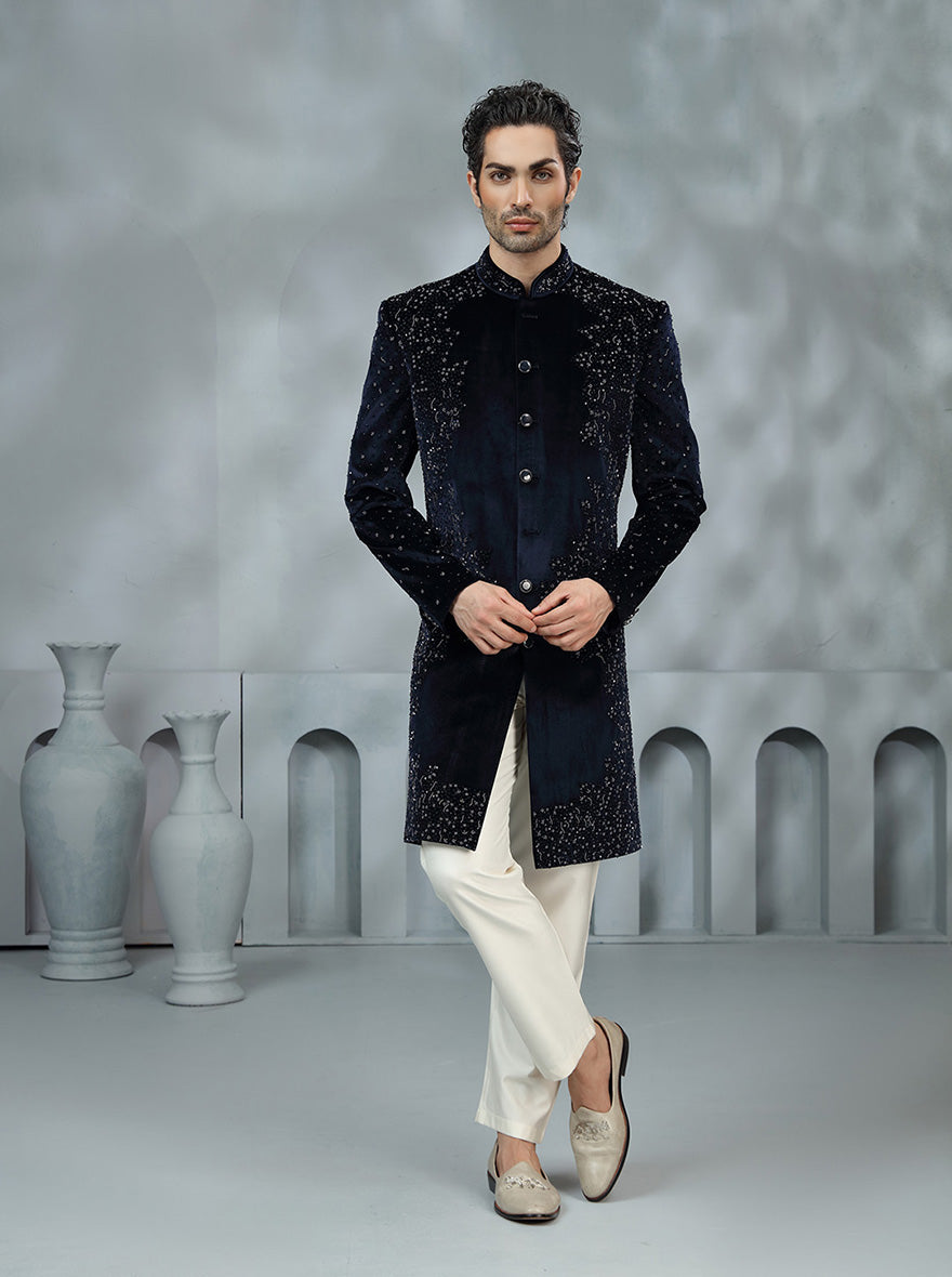 Navy Blue Embroidered Indowestern | TULA