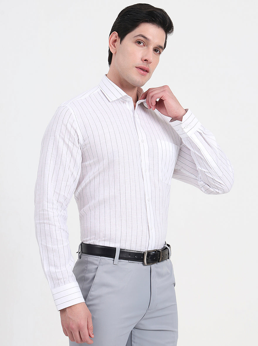 White & Grey Striped Regular Fit Formal Shirt | JadeBlue