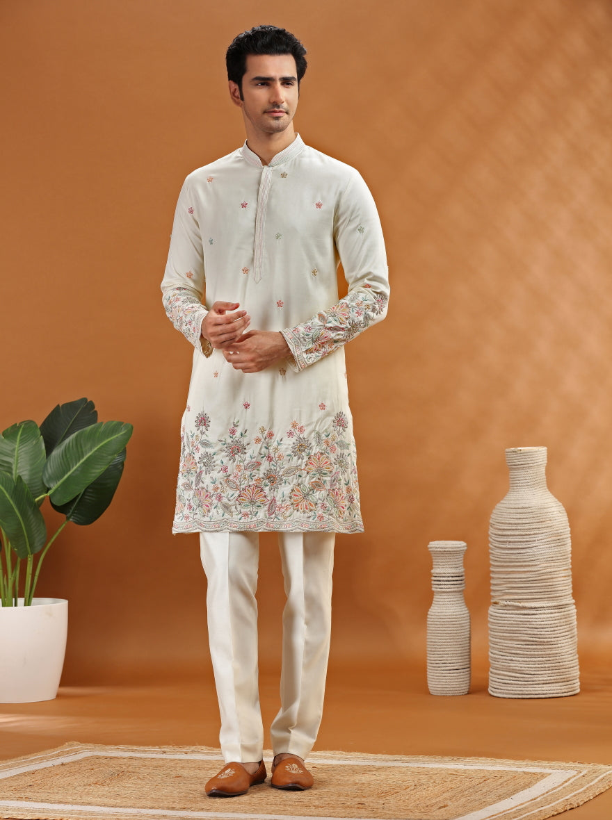 Cream Embroidered Kurta Pajama | TULA