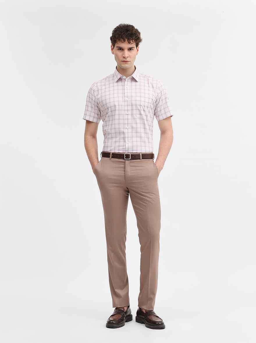Khaki Solid Slim Fit Formal Trouser | JadeBlue Super Luxe