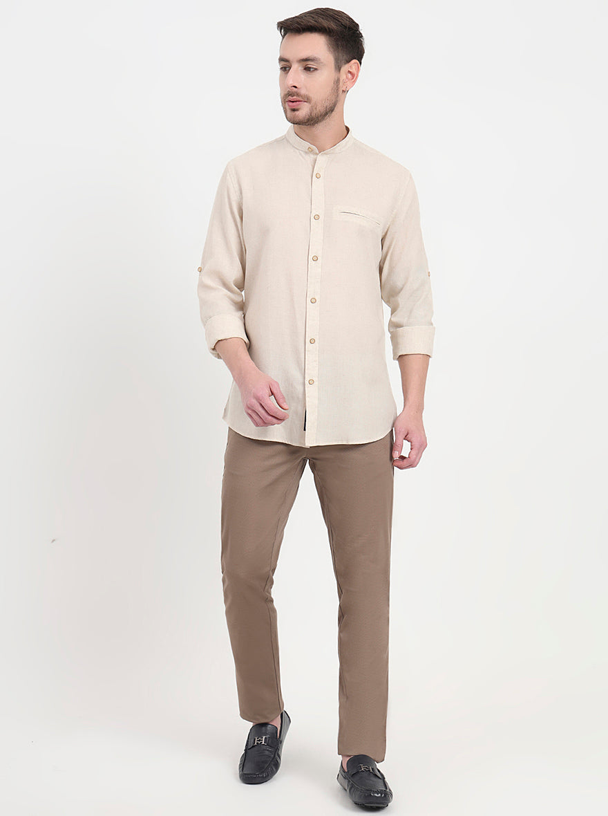 Light Brown Printed Uno Fit Casual Trouser | JadeBlue