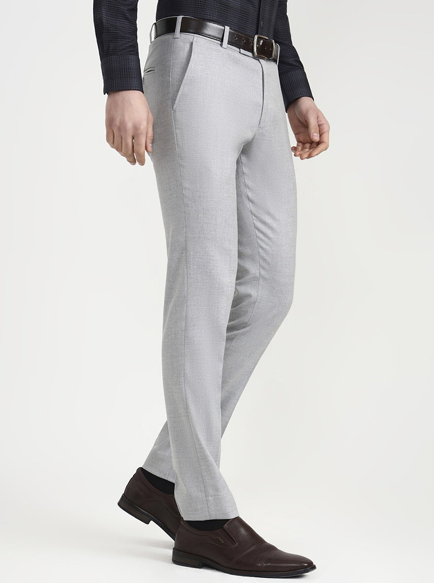 Light Grey Solid Super Slim Fit Formal Trouser | JadeBlue Youth