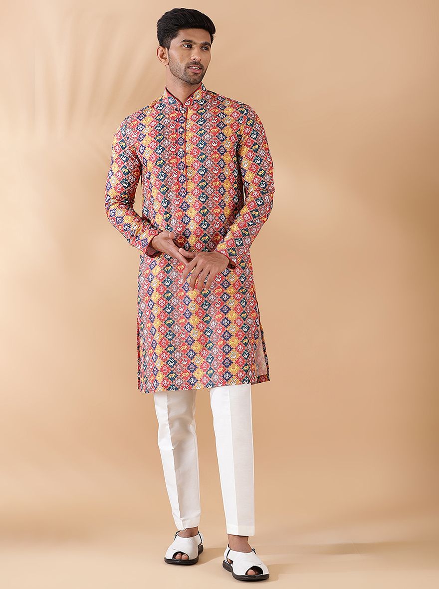 Red Multi Printed Kurta | The Kurta Company