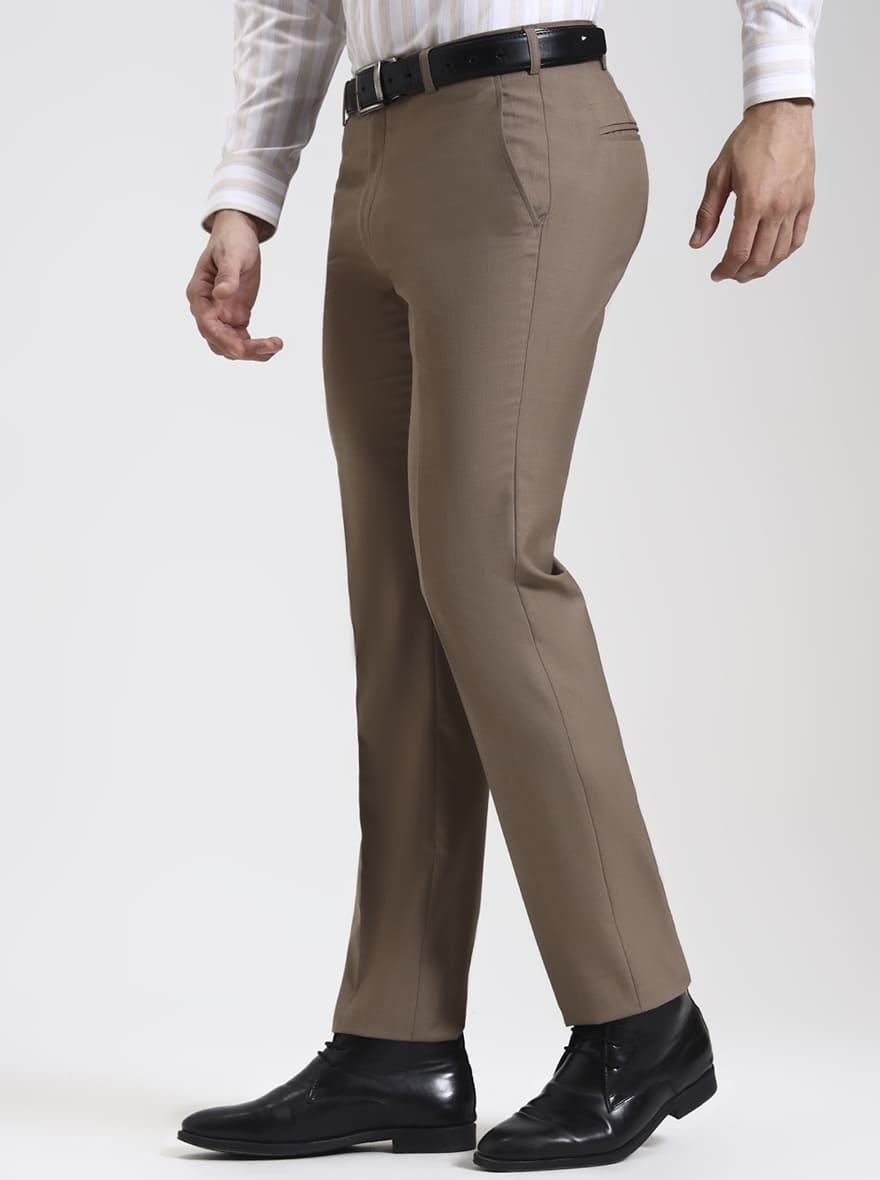 Fawn Solid Slim Fit Formal Trouser | JadeBlue Super Luxe