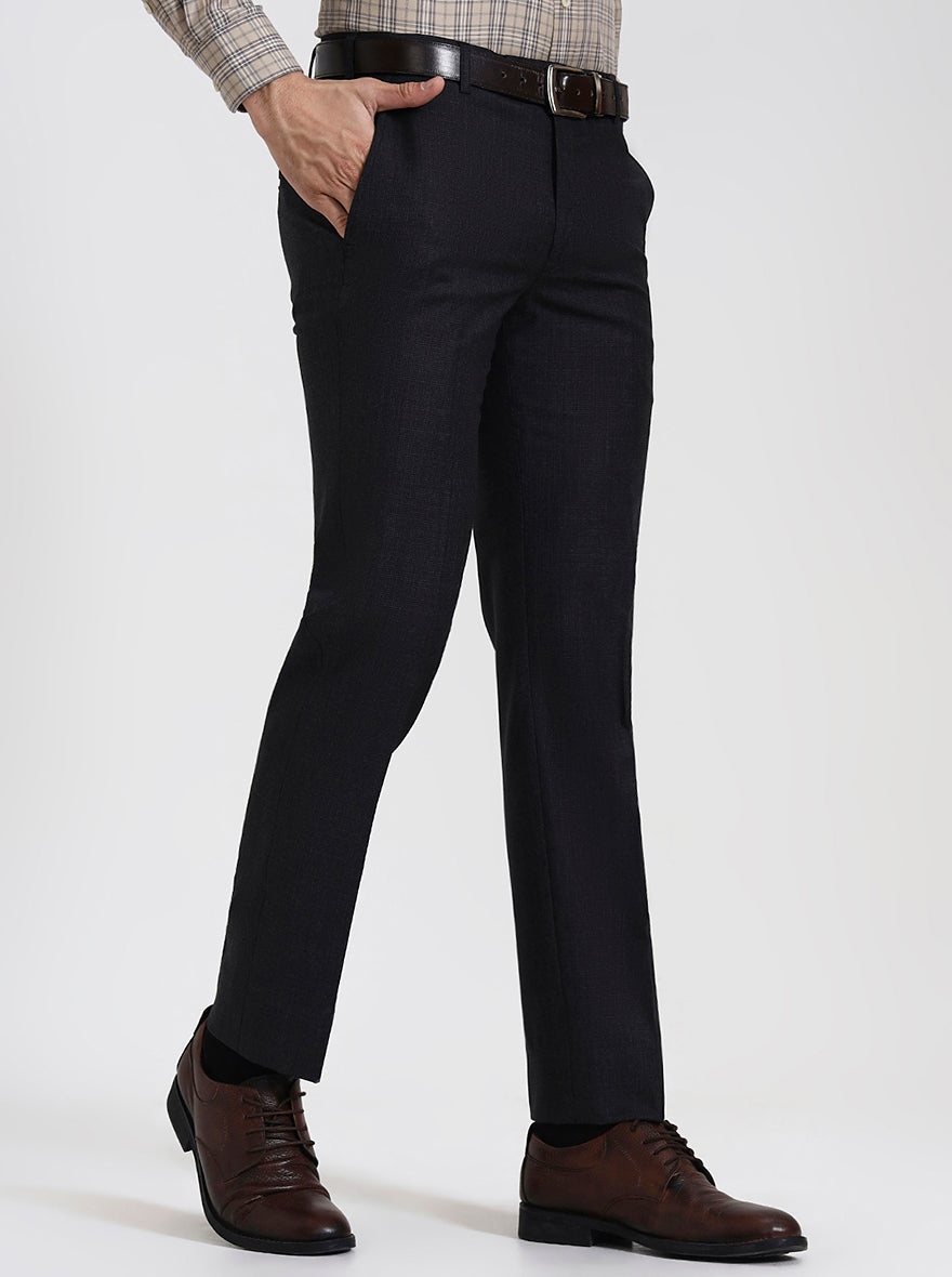 Charcoal Grey Solid Slim Fit Formal Trouser | JadeBlue Super Luxe