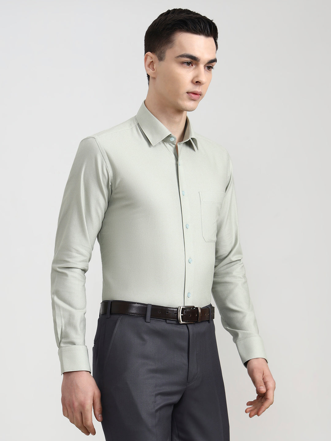 Pista Green Solid Slim Fit Formal Shirt | JadeBlue Youth