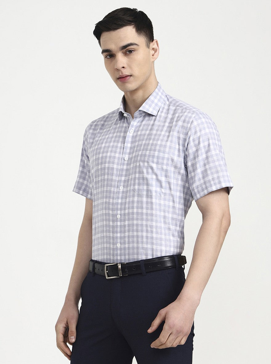 Blue & White Checked Regular Fit Formal Shirt | JadeBlue