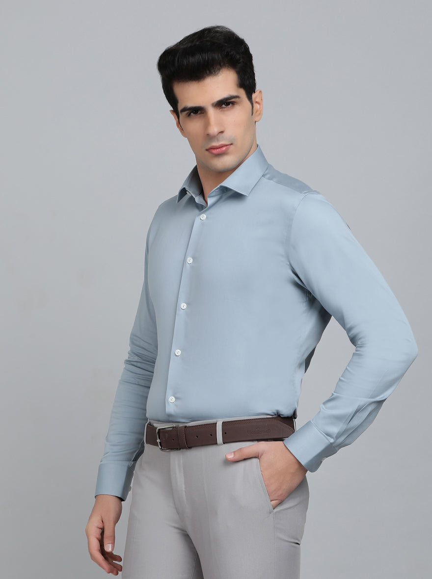 Light Blue Solid Slim Fit Party Wear Shirt | Wyre