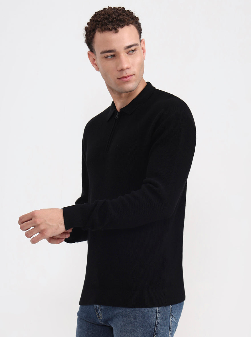 Black Solid Slim Fit Polo T-Shirt | JadeBlue