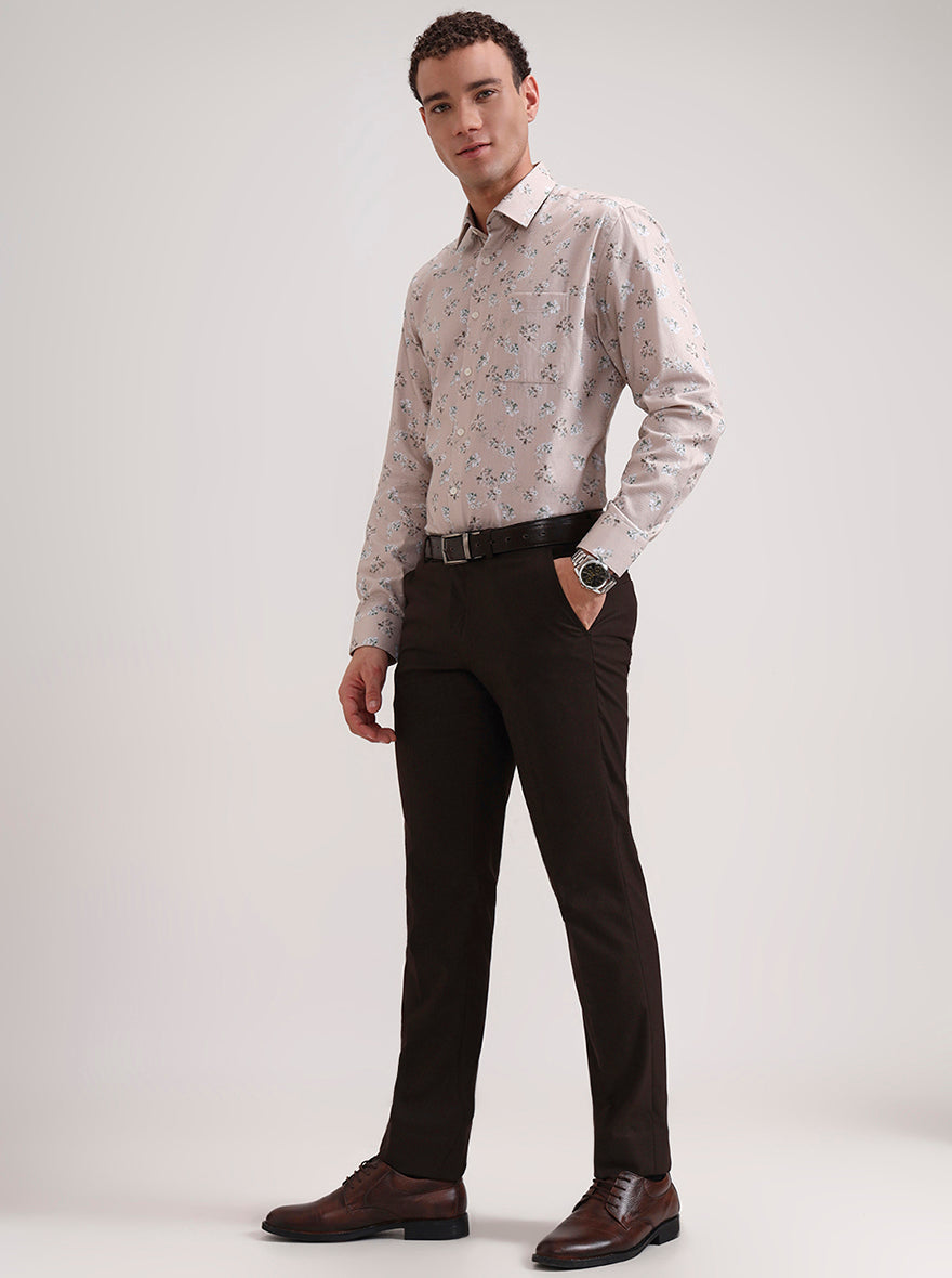 Fawn & Green Printed Slim Fit Formal Shirt | Metal