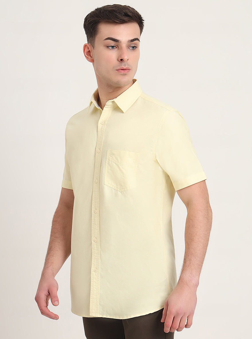 Yellow Solid Slim Fit Casual Shirt | JadeBlue