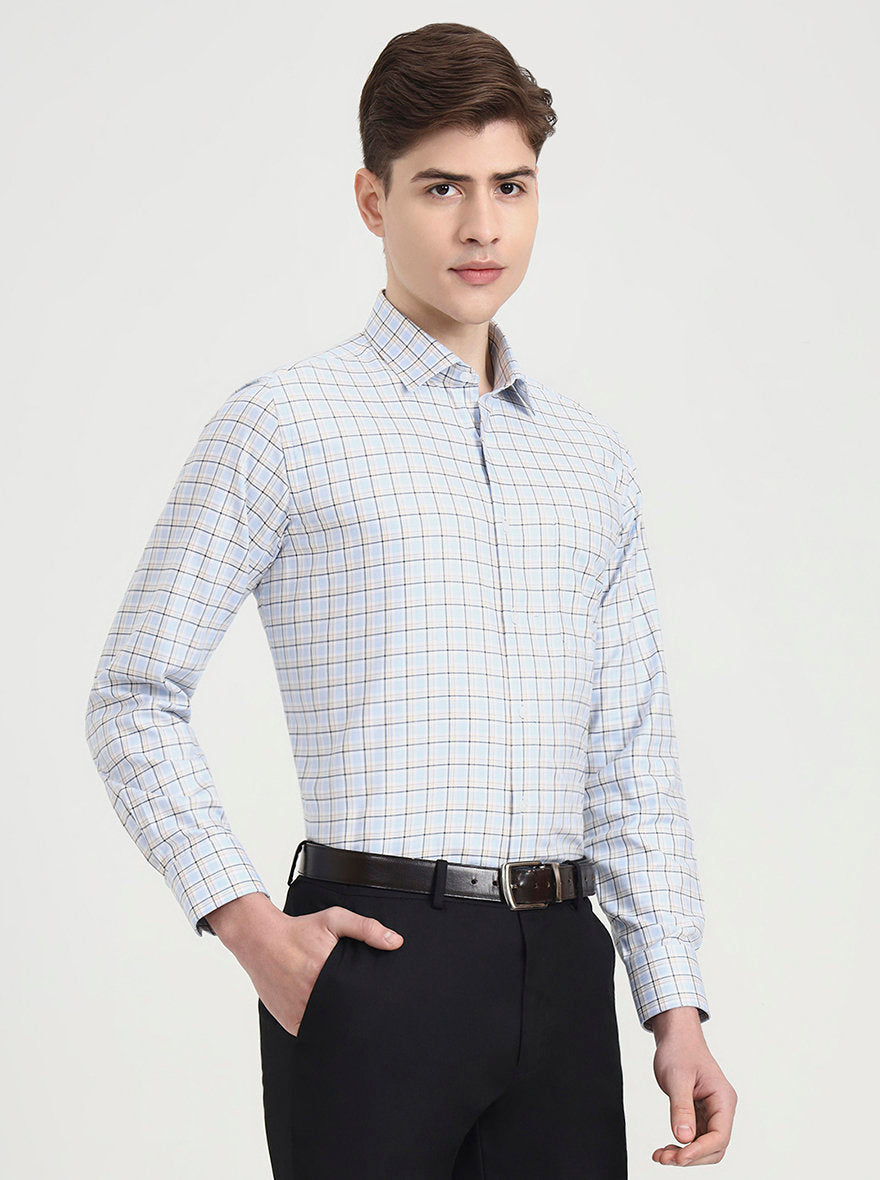 Blue Checked Regular Fit Formal Shirt | JadeBlue