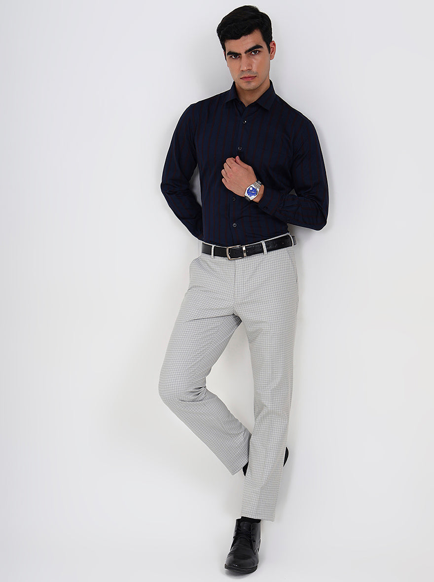 Blue & Maroon Striped Slim Fit Formal Shirt | Metal