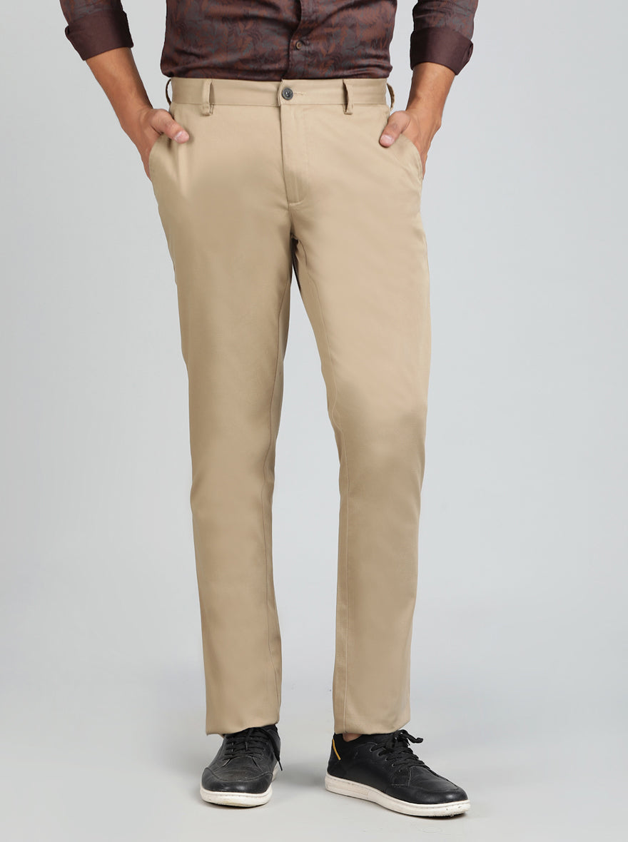 Khaki Solid Uno Fit Casual Trouser | JadeBlue