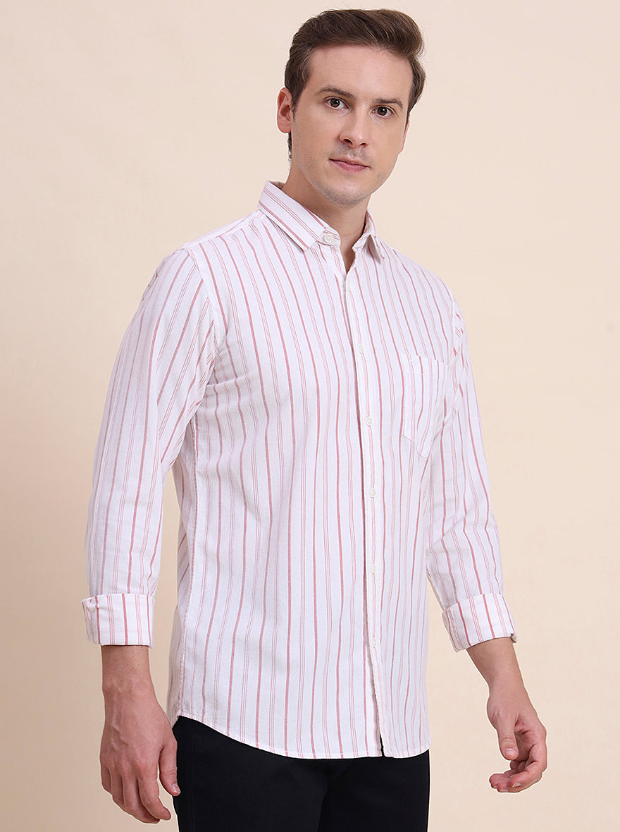 Pink Striped Slim Fit Casual Shirt | JadeBlue