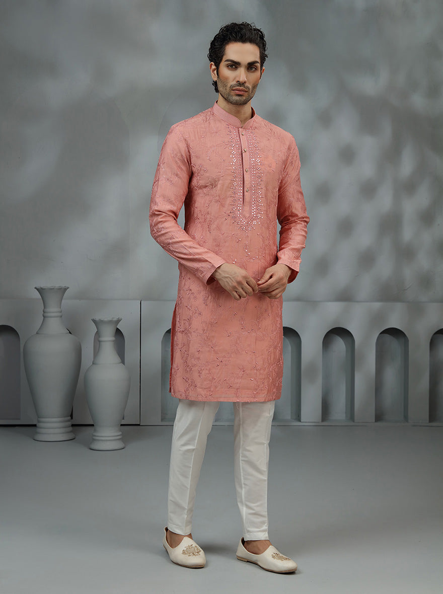 Peach Embroidered Kurta Pajama | TULA