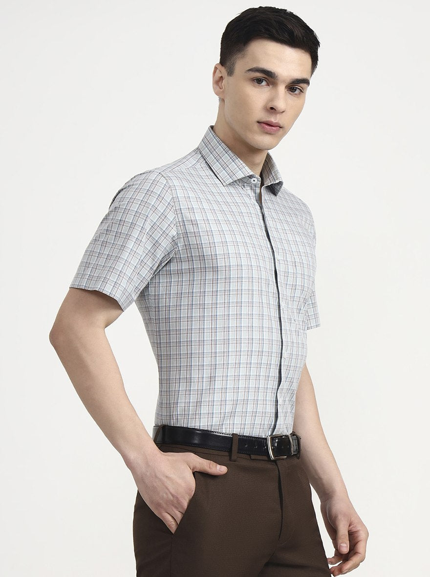 Mint Blue Checked Regular Fit Formal Shirt | JadeBlue